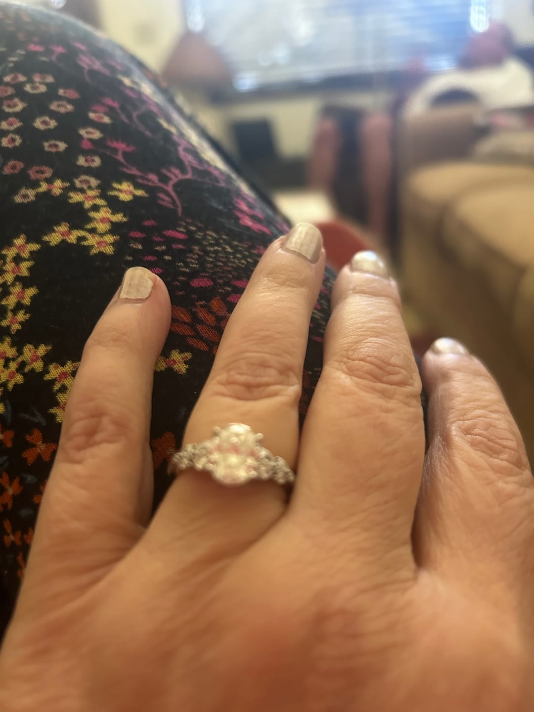 Customer photo review of Oval Cut Moissanite With Marquise Cluster Engagement Ring