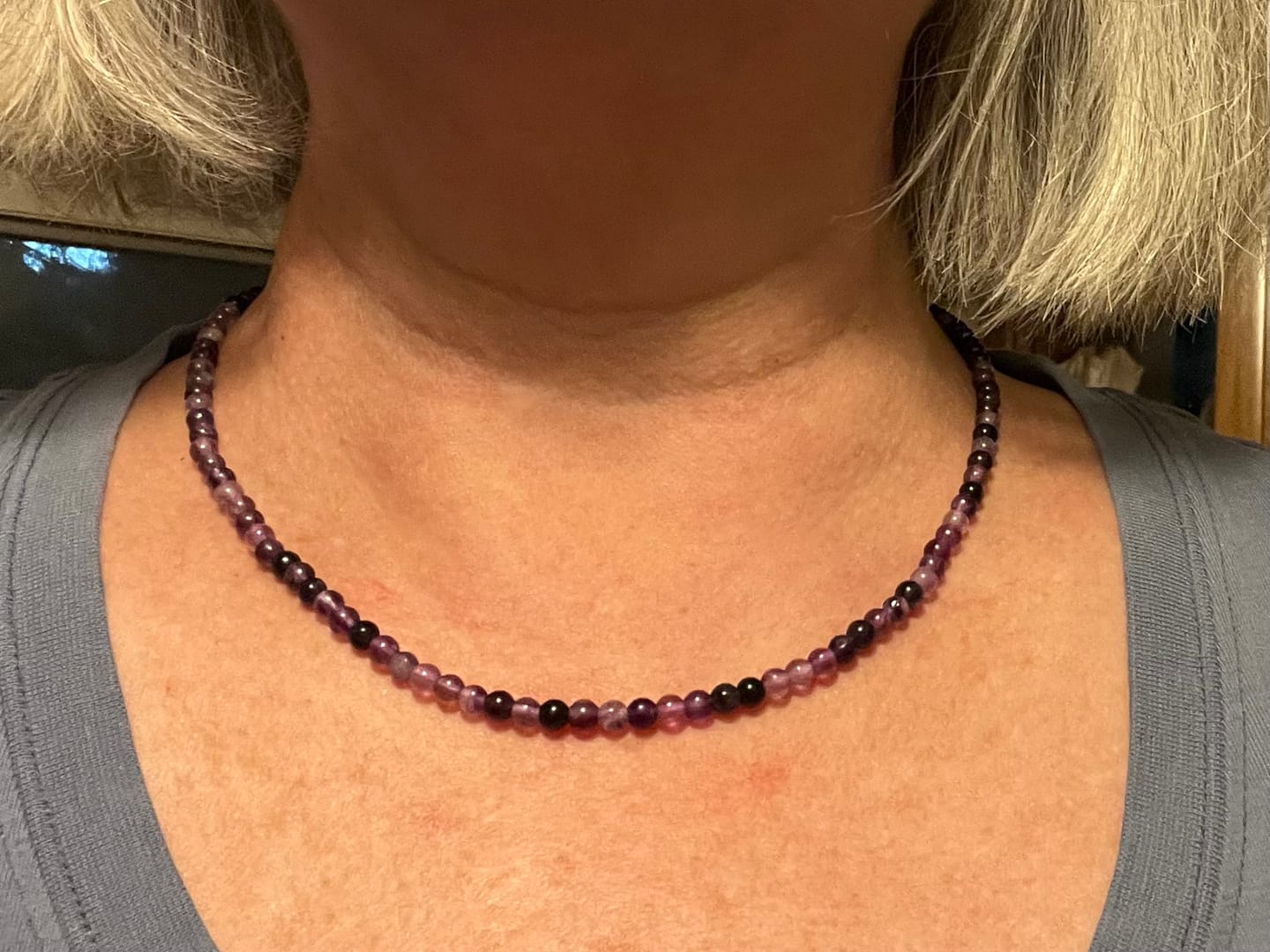 Customer photo review of Purple Fluorite Beaded Necklace Mini