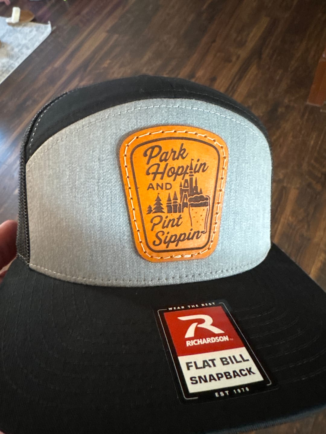 Customer photo review of Flat Bill 7 Panel 168 - Custom Leather Patch Hat