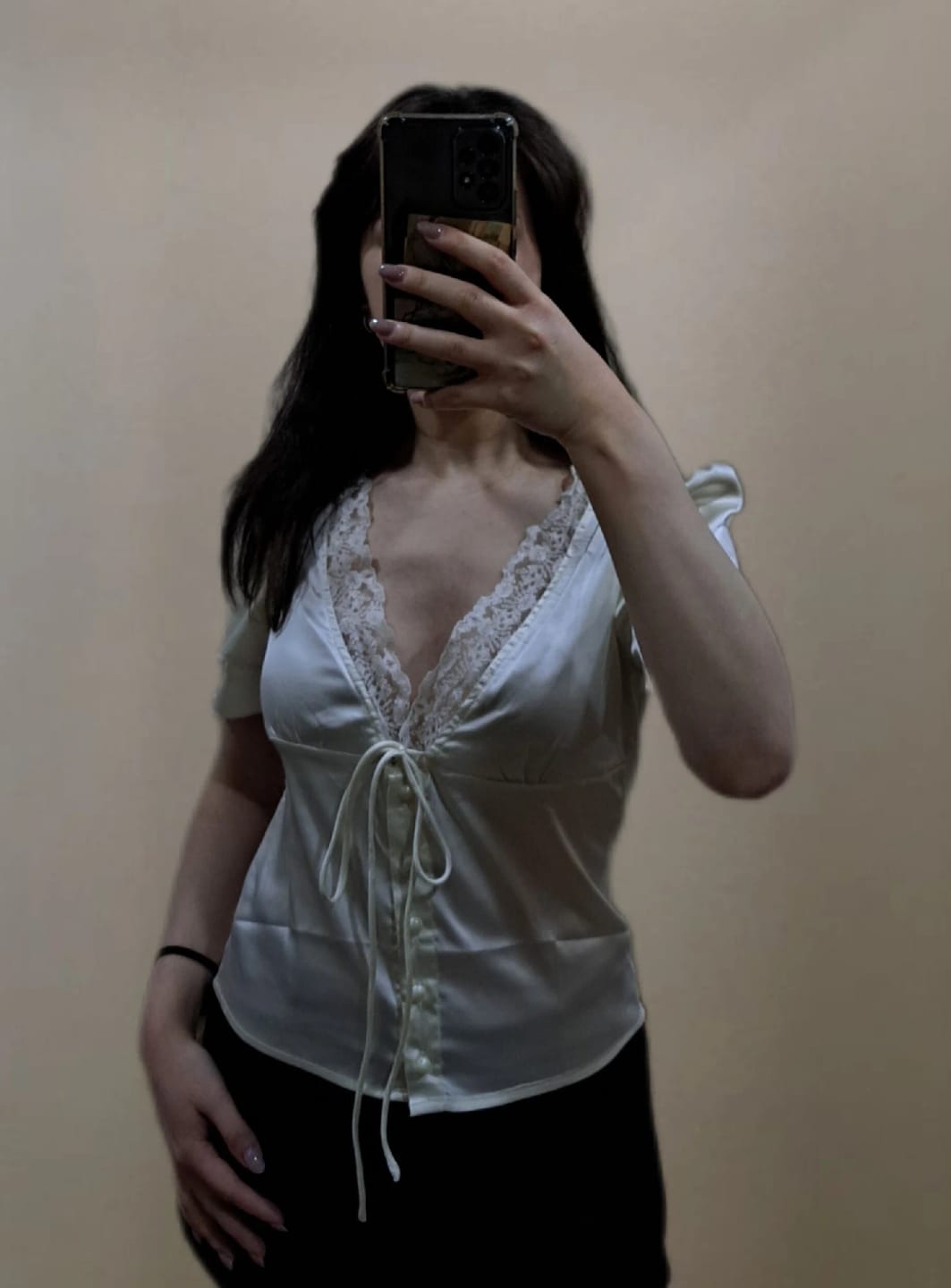 Customer photo review of Rosalie Lace Short Sleeve V-Neck Top