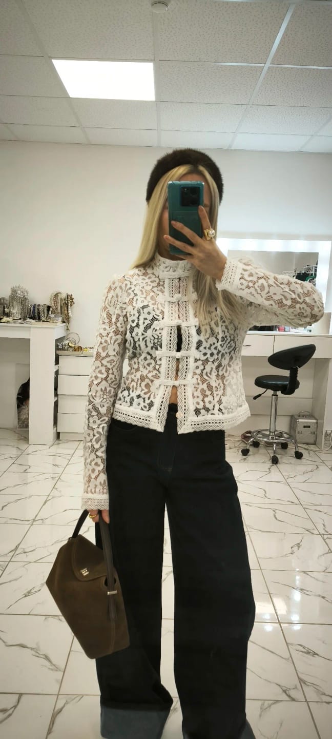 Customer photo review of Karina Puff Sleeve Lace Blouse