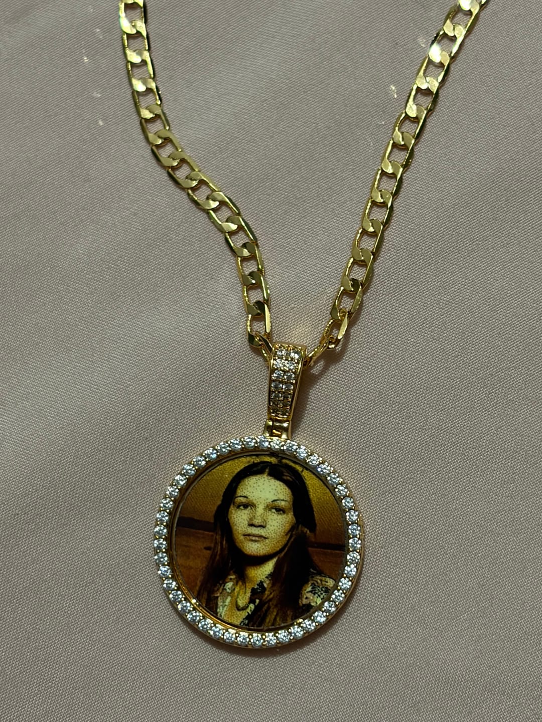 Customer photo review of Small Iced Out Round Photo Pendant