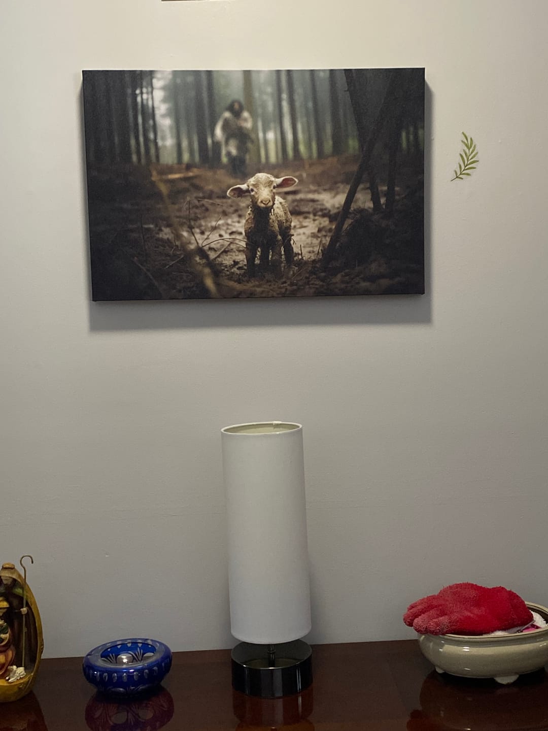 Customer photo review of Jesus Running After a Lost Lamb, Jesus and Lamb Picture, Wall Art Canvas