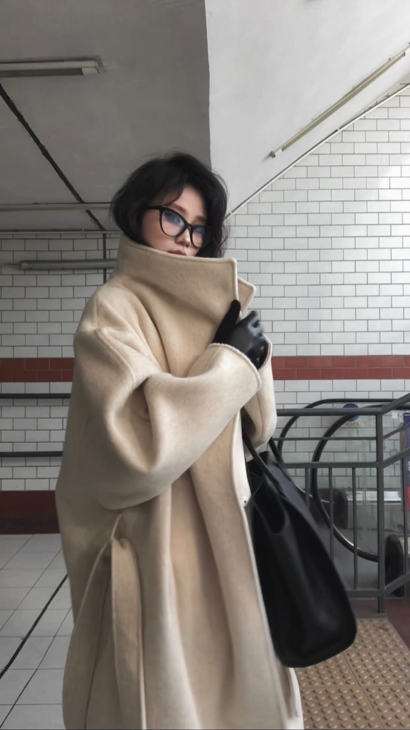 Customer photo review of 0122stepll Wool Stand-Collar Long Coat