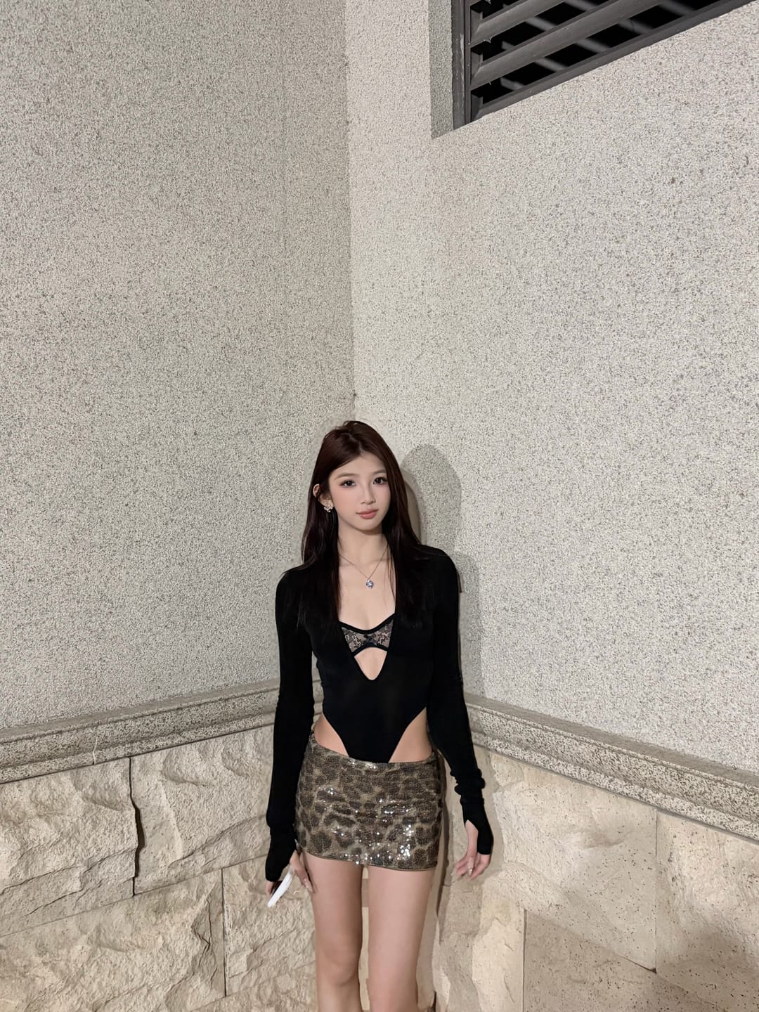 Customer photo review of ROVENTE Leopard Sequin Micro Skirt