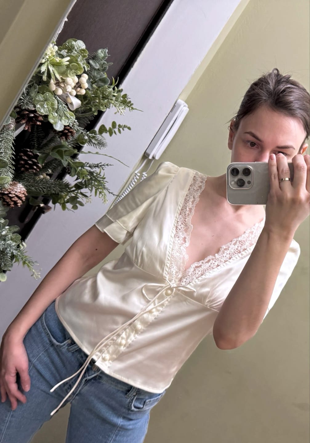 Customer photo review of Rosalie Lace Short Sleeve V-Neck Top