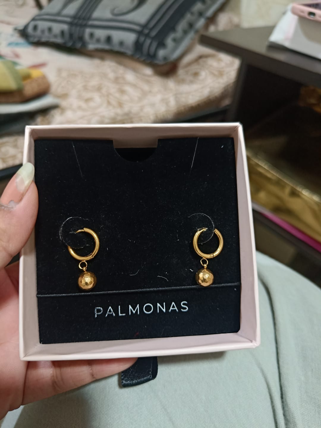 Customer photo review of Golden Orb Earrings