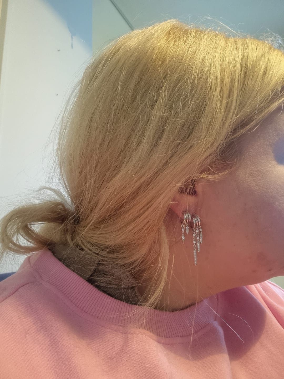 Customer photo review of Rio Stacked Triple Hoop Illusion Earrings