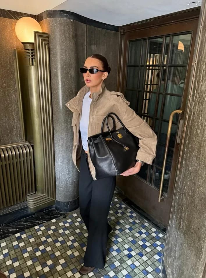 Customer photo review of Alyssa Suede Bomber Jacket