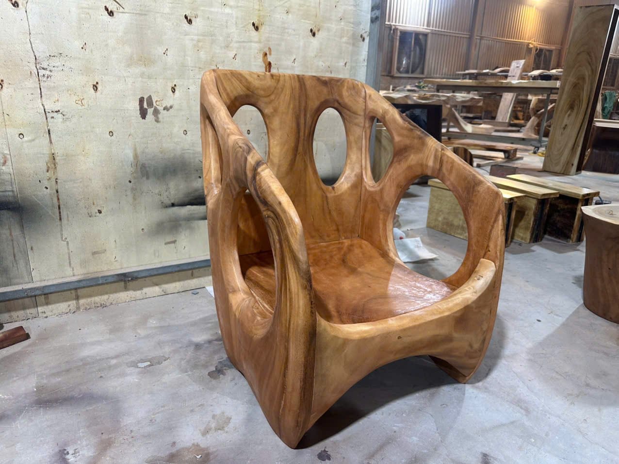 Customer photo review of Organic Accent Chair With Carved Frame For Living Room
