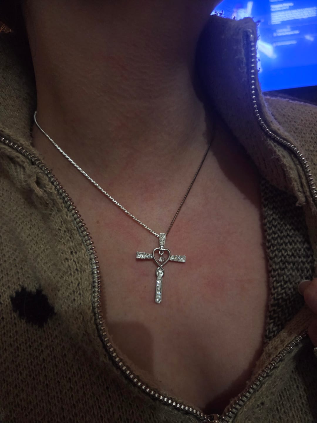 Customer photo review of Christianartworkshop 12-Month Birthstone Cross Necklace with Heart Design and Sparkling Accents
