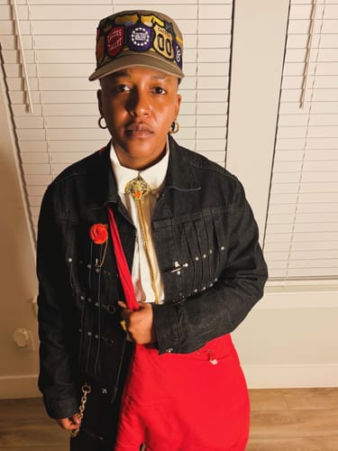 Customer photo review of Omirad Double-Waist Utility Denim Pants