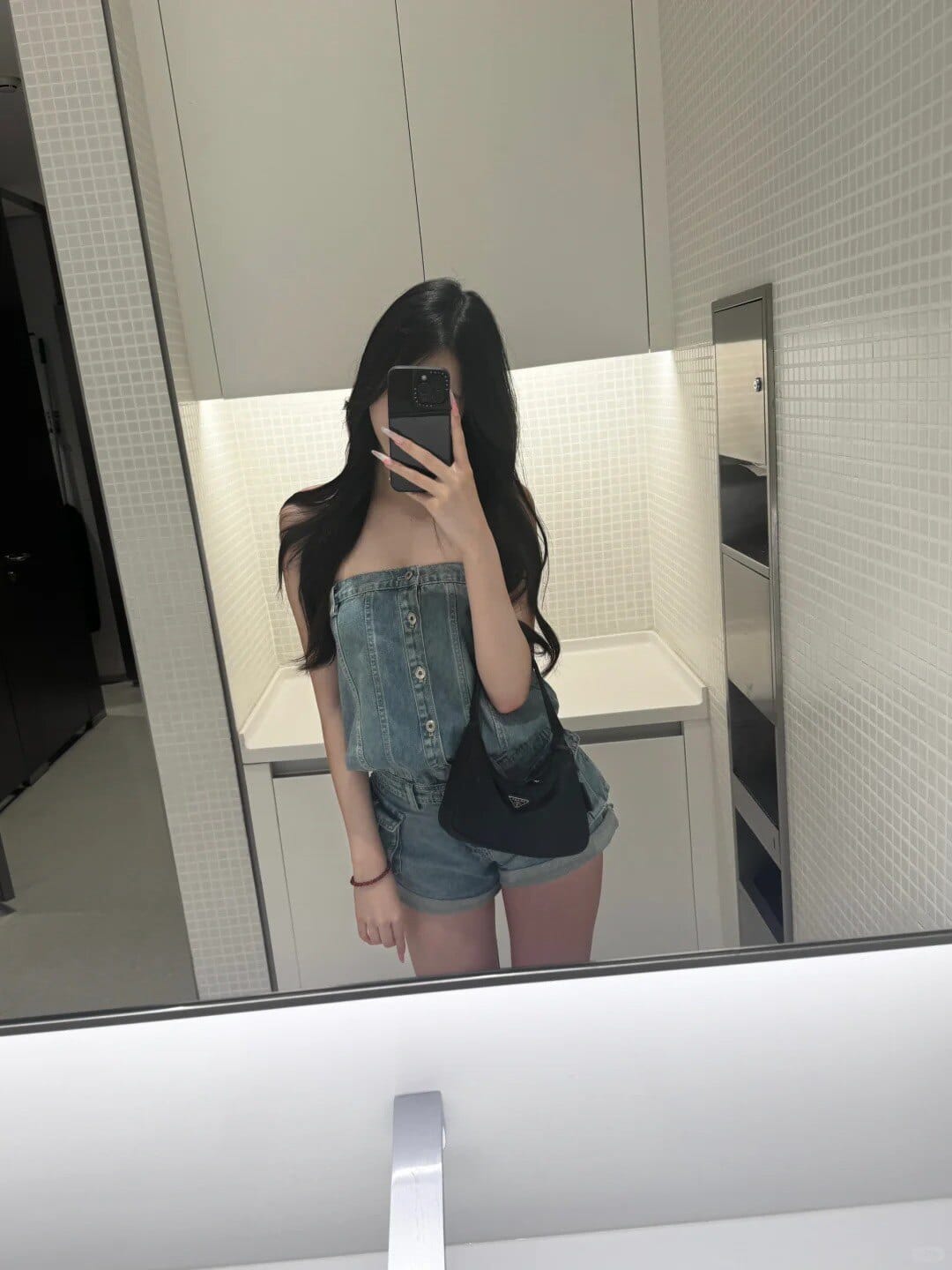 Customer photo review of WARDEN EDGE Strapless Denim Utility Romper