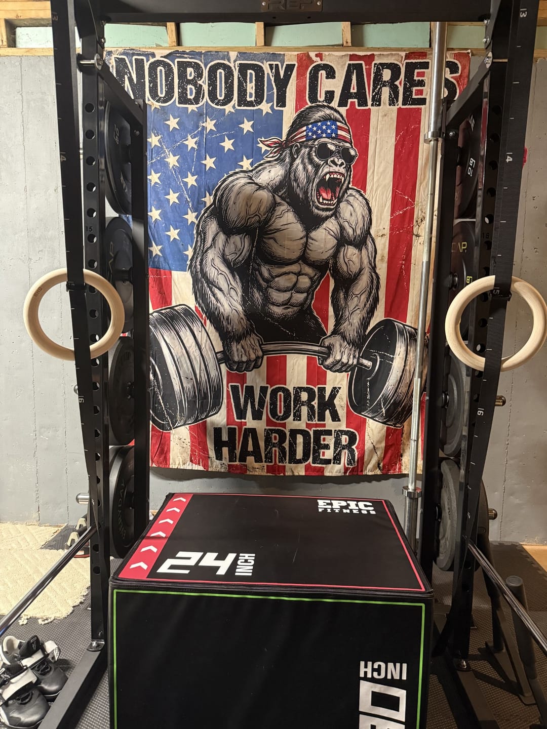 Customer photo review of American Iron Beast Custom Gym Flag Garage Wall Art 11501