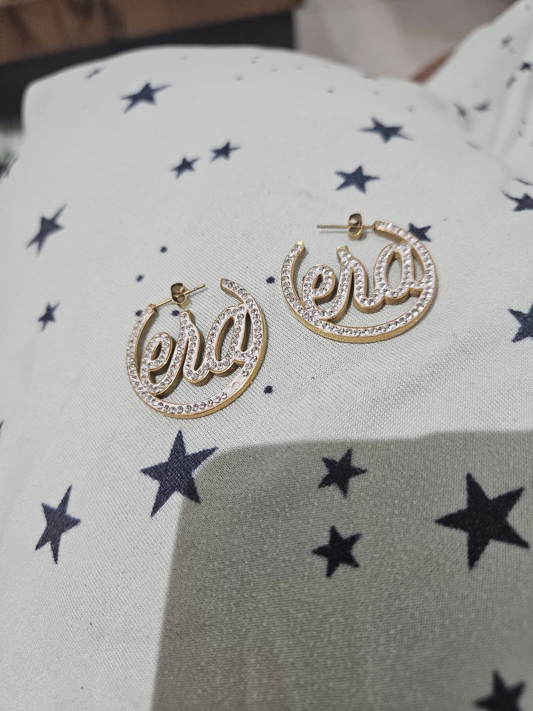 Customer photo review of Gold Luxe Mini Logo Hoops