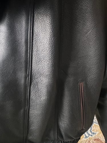 Customer photo review of Byrne's brown and black Aviator style leather jacket with spread collars