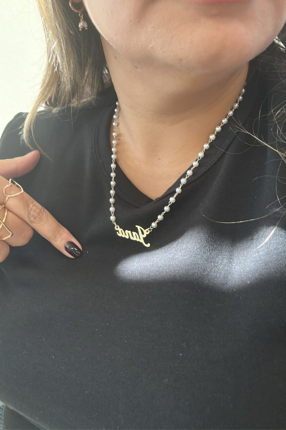 Customer photo review of Colar Personalizado Manuscrito Nome Pérolas Folheado a Ouro 18k
