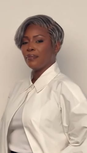 Customer photo review of Luvwin Salt And Pepper 5x5 Closure Pixie Cut Side Part Glueless Wig