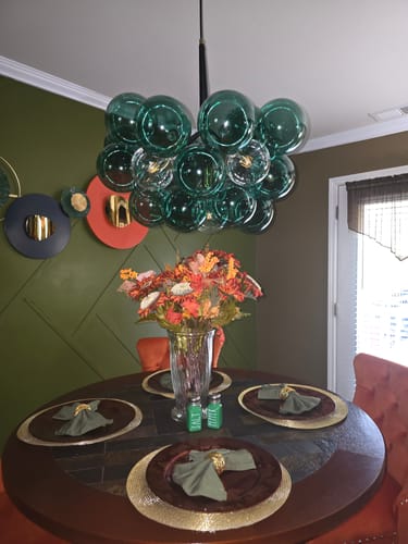 Customer photo review of Modern Cluster Green Glass Globe Bubble Chandelier