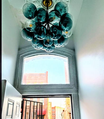 Customer photo review of Modern Cluster Gradual Blue Glass Globe Bubble Chandelier