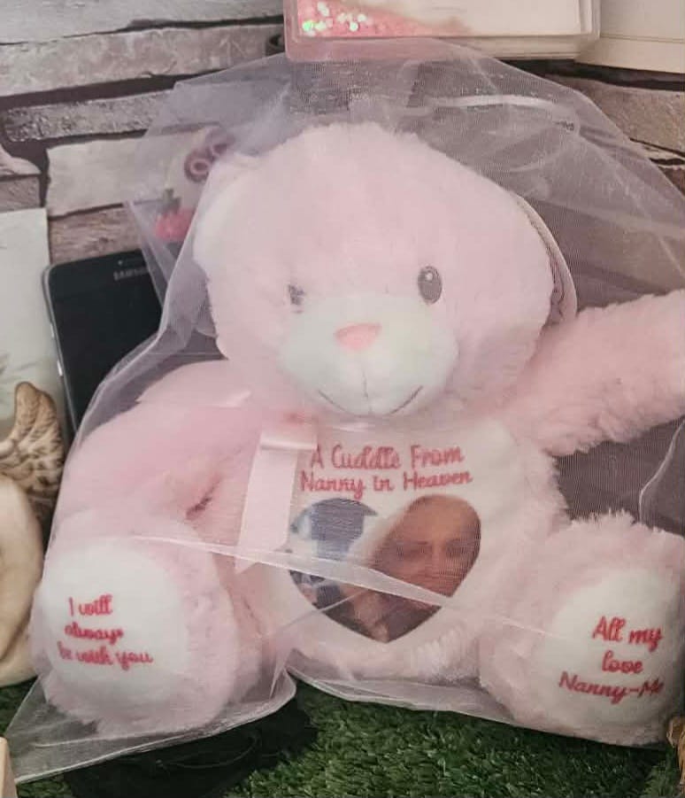 Customer photo review of A Cuddle from Heaven Personalised Photo Teddy Bear