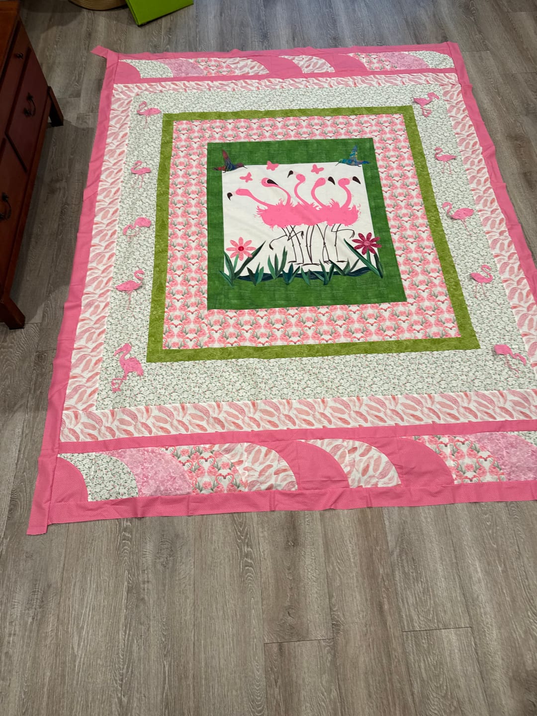 Customer photo review of Pink Rosebuds on Vines Fabric - White