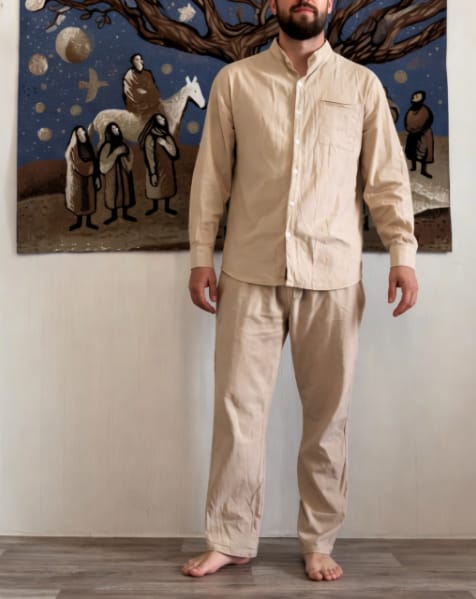 Customer photo review of Men’s Linen Cotton Blend 2 Piece Set Lightweight Breathable Casual Summer Outfit