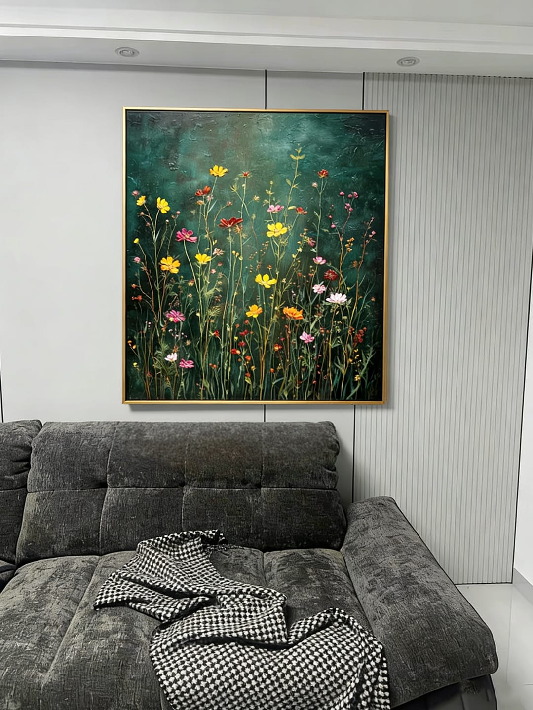 Customer photo review of Midnight Meadow – Textured Floral Wall Art, Hand-Painted Wildflower Canvas for Modern Home Decor