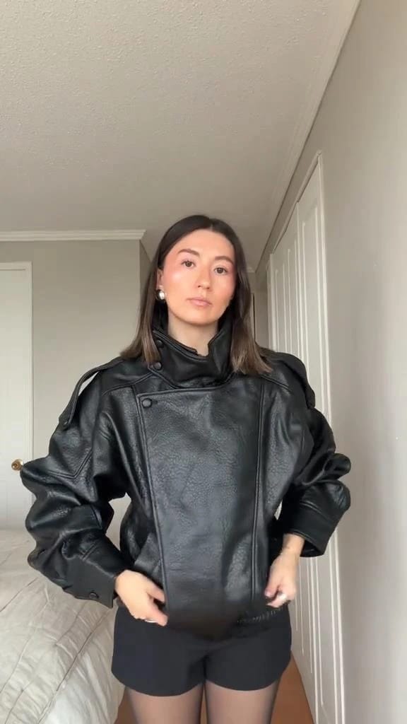 Customer photo review of Joyce Asymmetrical Zip Faux Leather Jacket