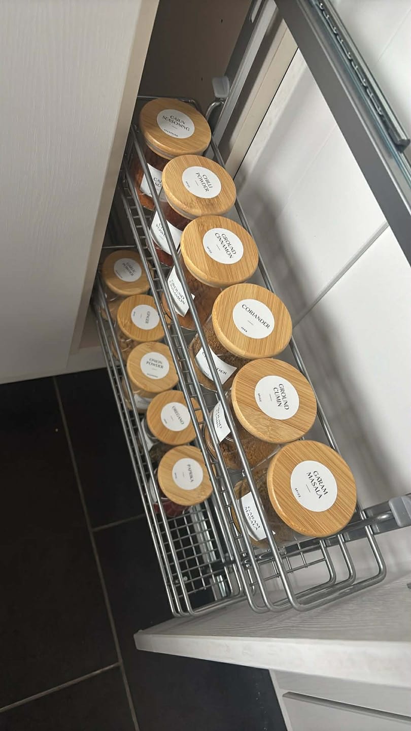Customer photo review of White Waterproof Spice Labels 36 MM x 36 MM (204 Labels)