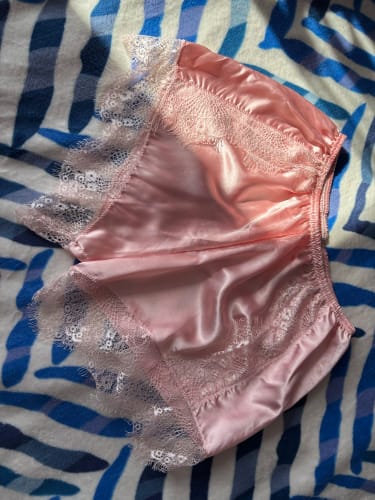 Customer photo review of Chanty Lace Trim Silk Mini Shorts