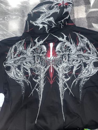 Customer photo review of Death Blight Oversized Zip-Up Hoodie [HEAVENLY RED]
