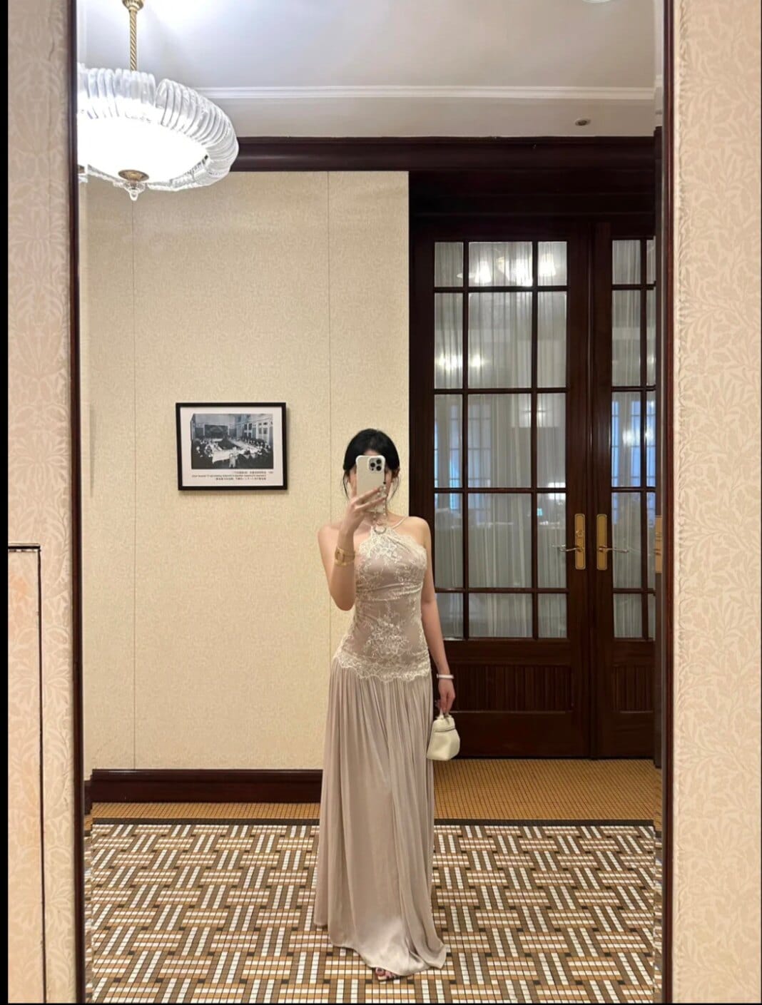 Customer photo review of ROVENTE Embroidered Lace Halter Dress With Gathered Hem