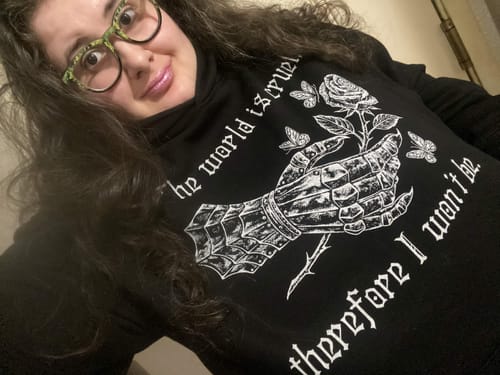 Customer photo review of Cruel World Hoodie