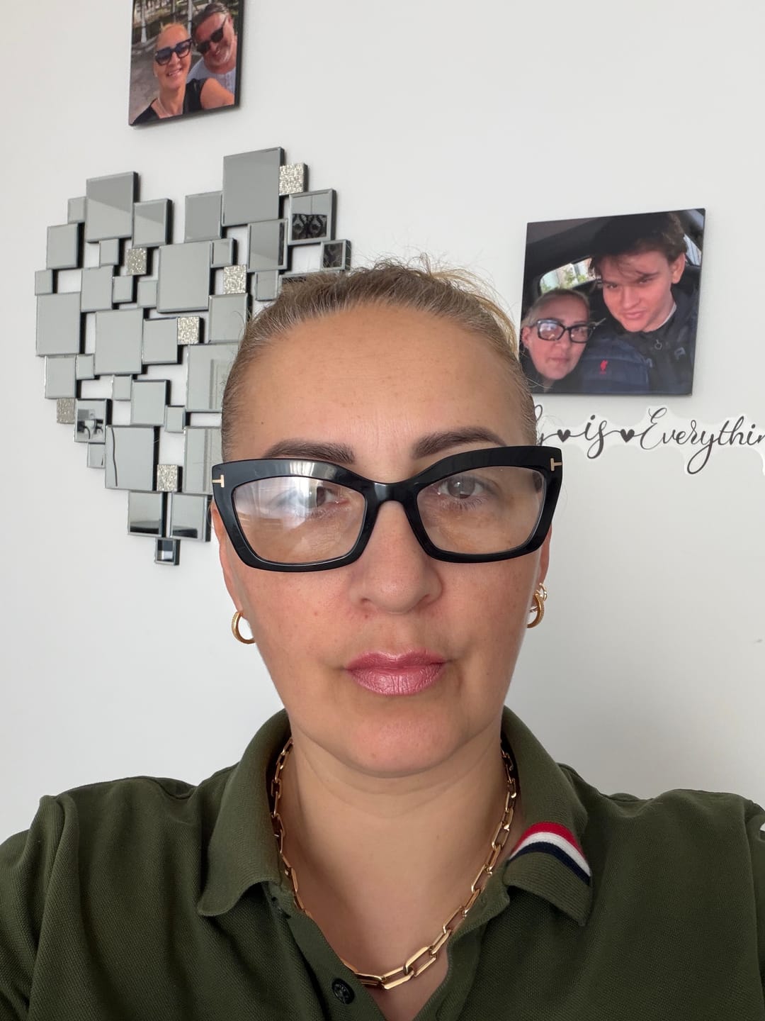 Customer photo review of Medium Bold Pave Hoops in Gold