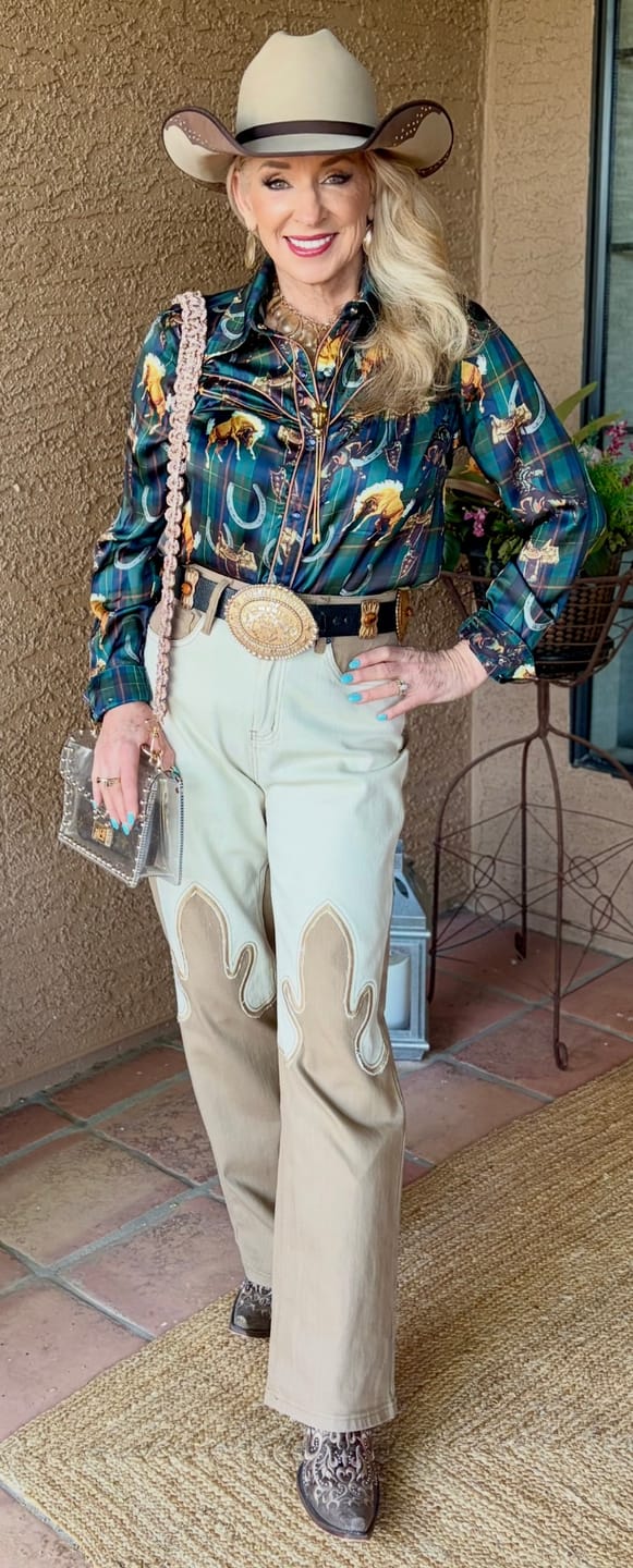 Customer photo review of Lucky Plaid Pony Buck Button Up