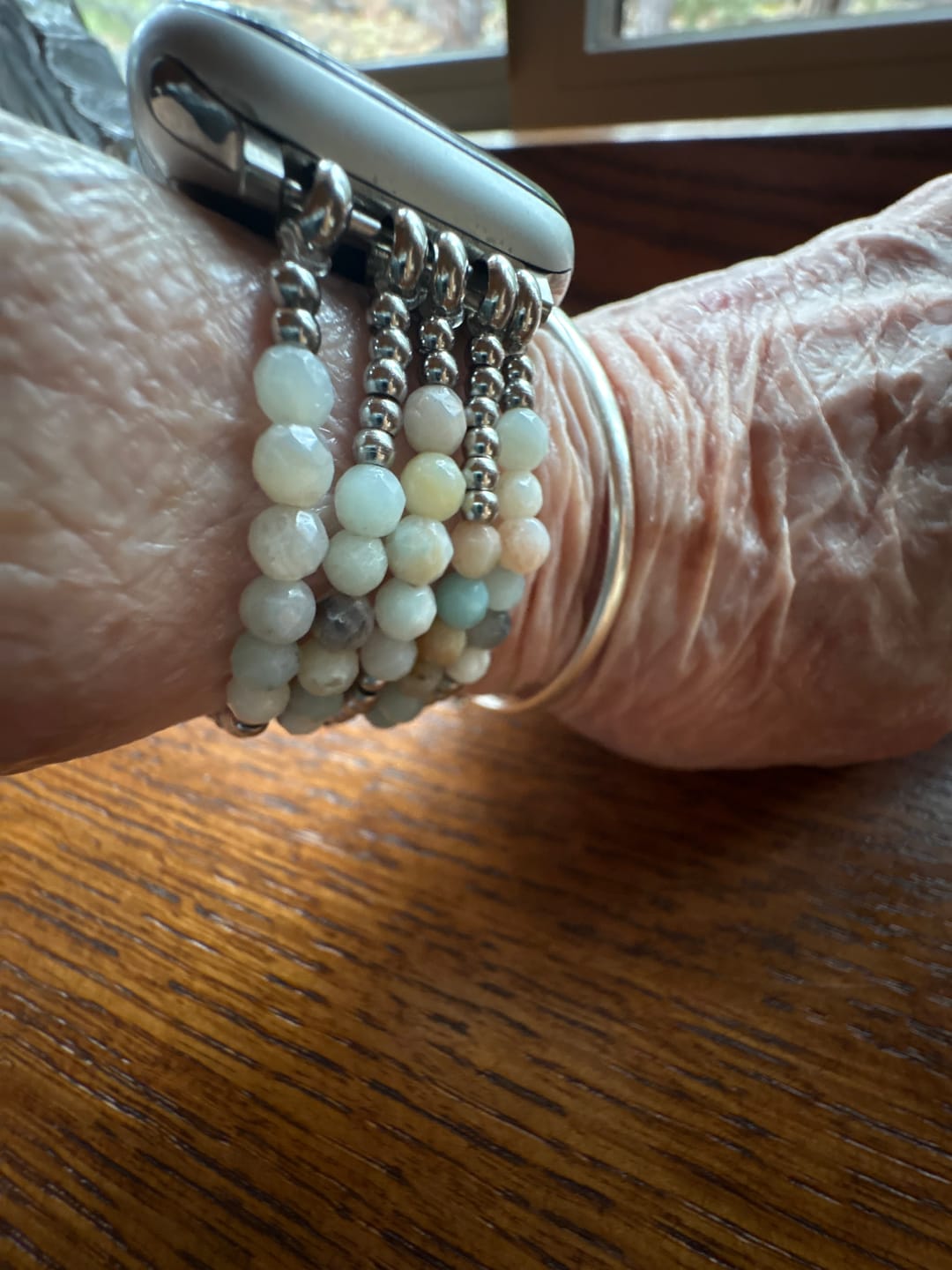Customer photo review of Amazonite Brilliance Stretch Apple Watch Strap