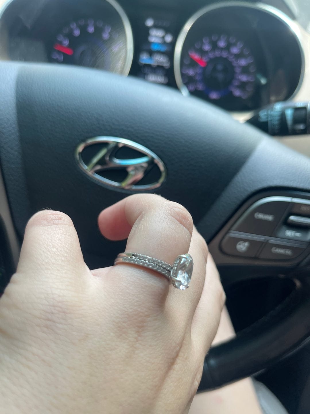 Customer photo review of S925 4.0 Carat Oval Cut Wedding Ring Set With Hidden Halo Promise Ring Classic Half Wedding Band