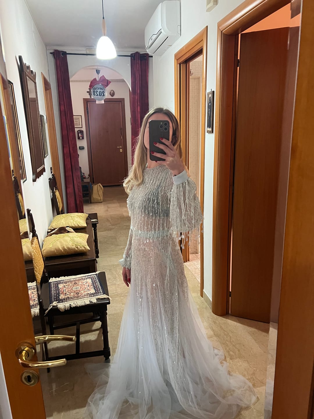 Customer photo review of Abito Red carpet in georgette con frange di paillettes