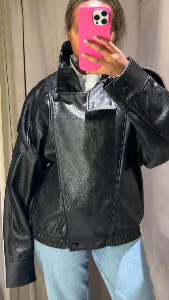 Customer photo review of Joyce Asymmetrical Zip Faux Leather Jacket