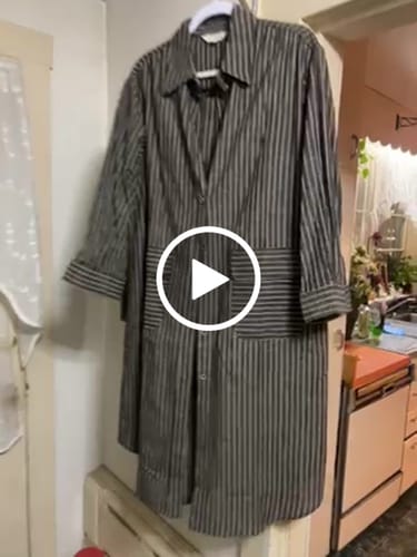 Customer video review of Plus Size Women Autumn Stripe Turn-down Collar Cotton Dress