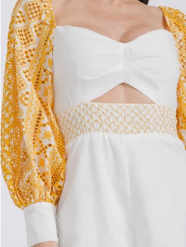 Customer photo review of WOMEN'S LONG SLEEVE V-NECK CUT OUT EMBROIDERY EYELET ROMPER