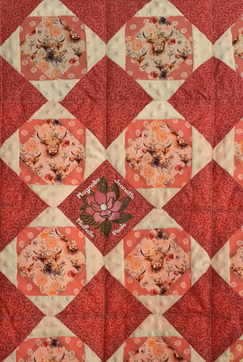 Customer photo review of Watercolor Highland Cows & Flowers Fabric