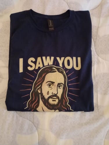 Customer photo review of JESUS CHEAT THAT REP T-SHIRT