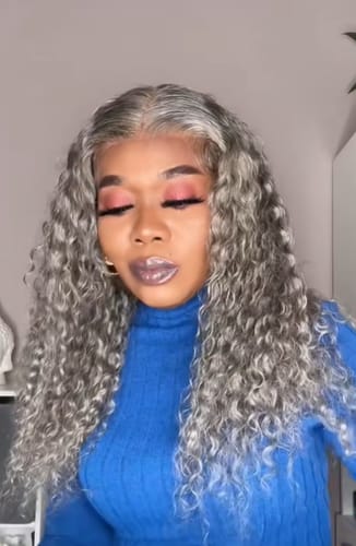 Customer photo review of Luvwin 13x4 Salt And Pepper Long Deep Curly Glueless Gray Color Pre-Cut Lace Wig