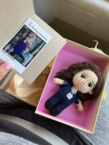 Customer photo review of Dolly® Personalized Crochet Doll with Photo Card