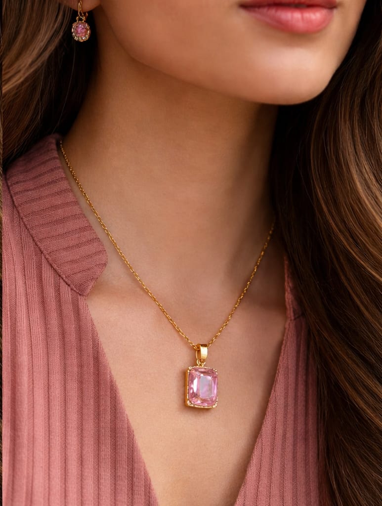 Customer photo review of Pink Emerald Geometric Pendant