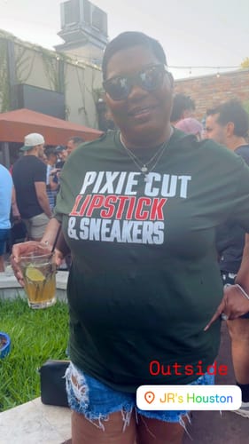 Customer photo review of Pixie Cut, Lipsitck, & Sneakers Tshirt