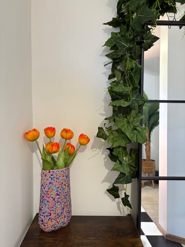 Customer photo review of Orange Real touch tulips (3 stems)