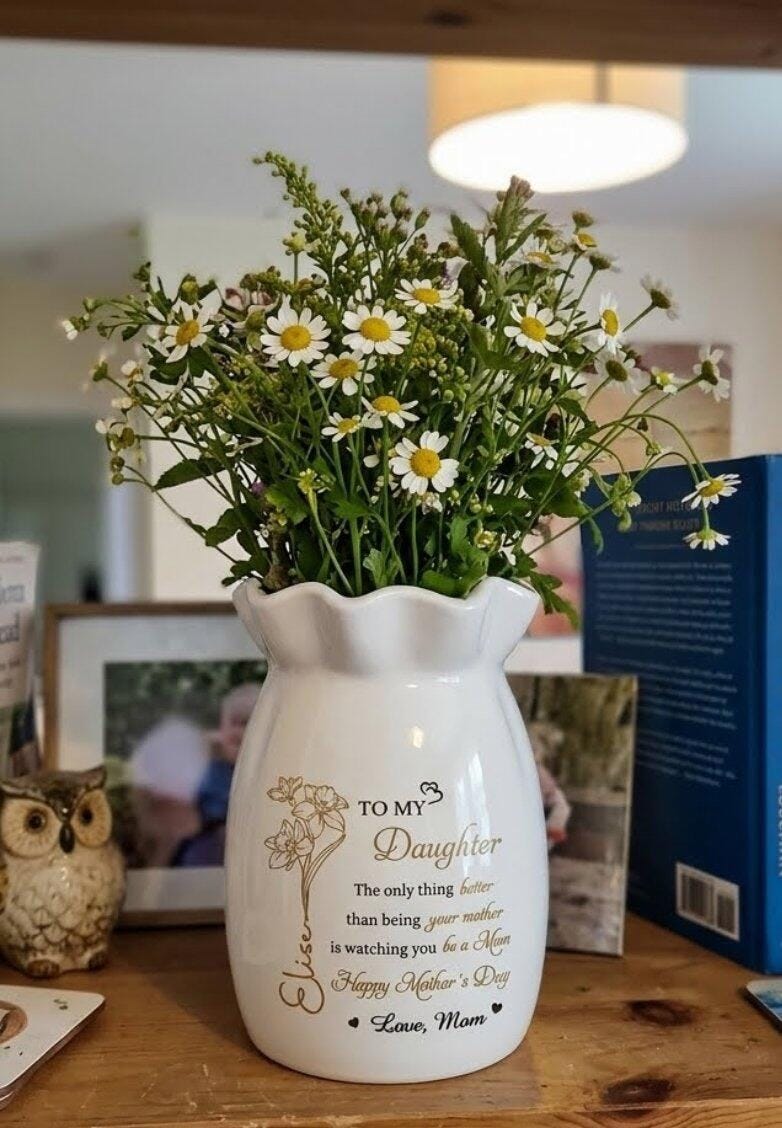 Customer photo review of Personalized Flower Vase With Ribbon - ersonalized Mother's Day Birthday Gifts For Daughter - You Carry Love So Beautifully